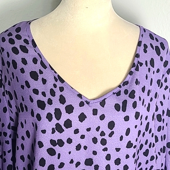 Bibi Purple Top with Black Polka-dots & Bubble Sleeves, Size XL - Picture 3 of 10